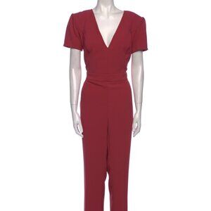 Elisabetta Franchi Red V-Neck Jumpsuit with Belt